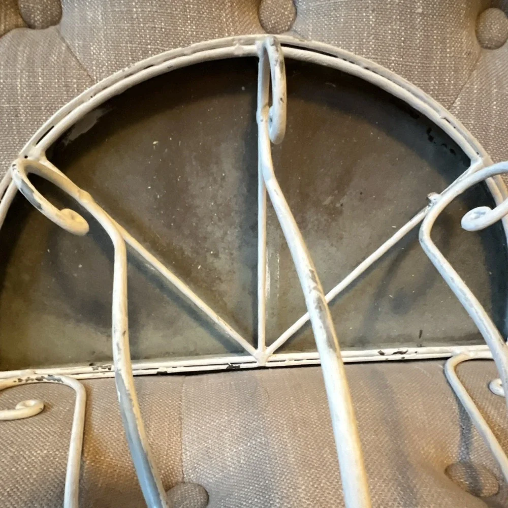 White Metal & Wood Semi-Circle Wall Shelf, Vintage Style, Watering Can Motif